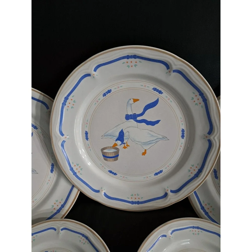 Vintage Kitchen NEWCOR Stoneware Countryside Geese Cottage Farmhouse‎ Dish Set